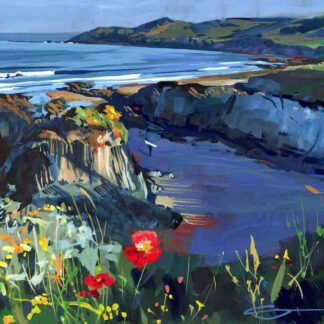 surfer on Barricane beach Woolacombe painting by Devon artist Steve PP