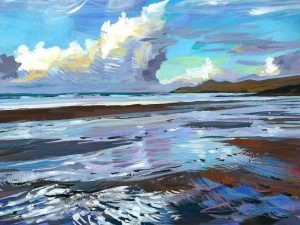 woolacombe beach gouache paintinting by Devon landscape plein air painter Steve PP.