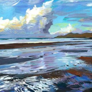 woolacombe beach gouache paintinting by Devon landscape plein air painter Steve PP.