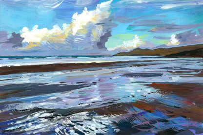 woolacombe beach gouache paintinting by Devon landscape plein air painter Steve PP.