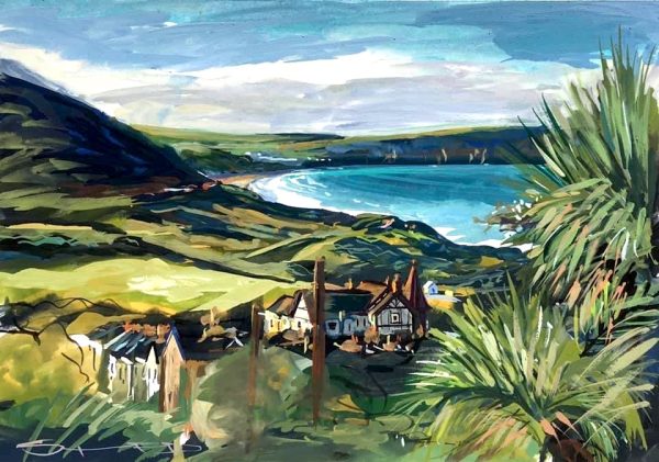 autumn across the Bay Hotel Woolacombe painting by artist Steve PP