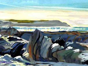 February sunlight at Woolacombe Bay, painting by artist Steve PP.