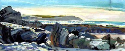 February sunlight at Woolacombe Bay, painting by artist Steve PP.