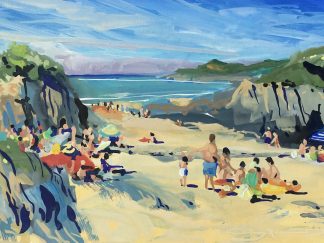 saturday morning in the summer on Barricane Beach Woolacombe painting by artist Steve PP