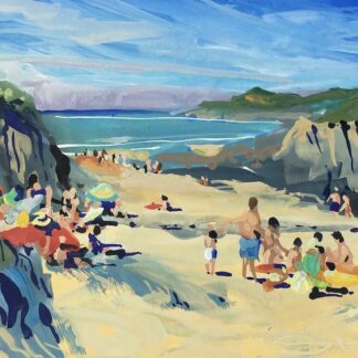 saturday morning in the summer on Barricane Beach Woolacombe painting by artist Steve PP