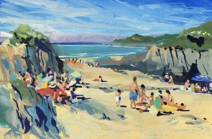 saturday morning in the summer on Barricane Beach Woolacombe painting by artist Steve PP