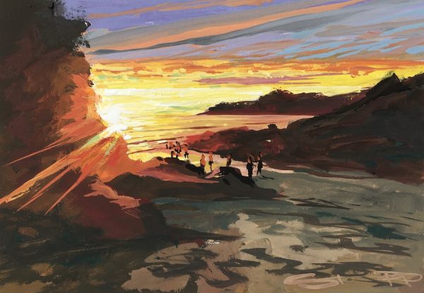 sunset painting Barricane Beach devon