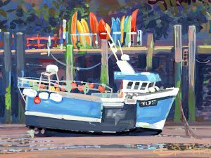 Tides out Ilfracombe harbour gouache painting