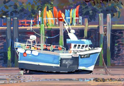 Tides out Ilfracombe harbour gouache painting