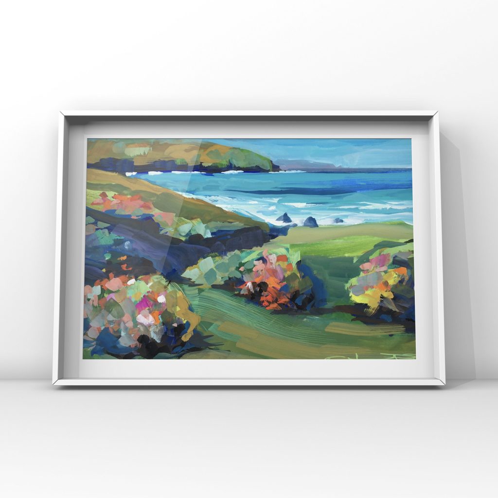 Down the coast framed painting on a white wall