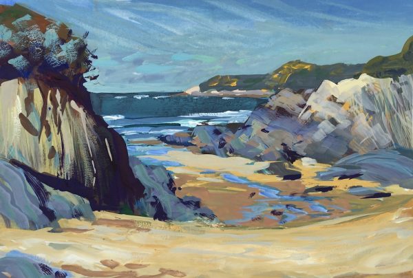 plein air painting Barricane beach woolacombe devon gouache