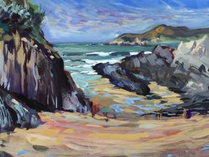 colourful plein air painting from easter sunday on barricane beach woolacombe