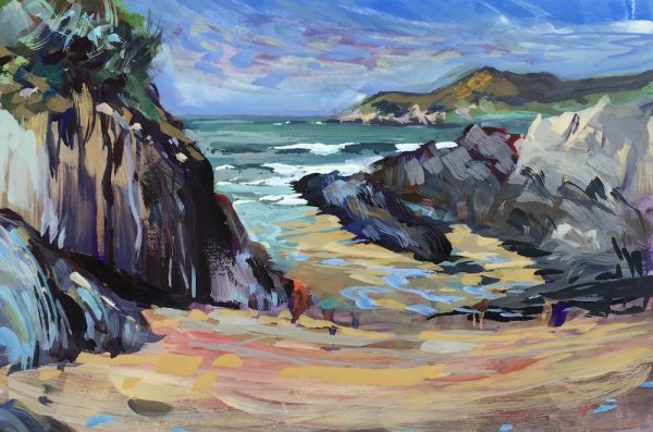 colourful plein air painting from easter sunday on barricane beach woolacombe