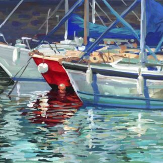 gouache painting of three sailing boats