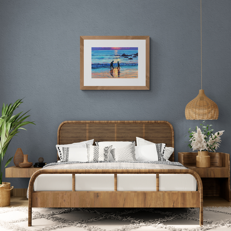 Dipping Toes in a wooden frame on a bedroom wall
