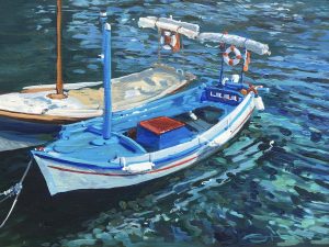 greek fishing boats acrylic painting
