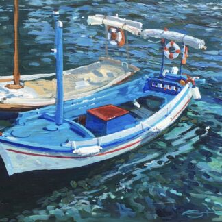 greek fishing boats acrylic painting