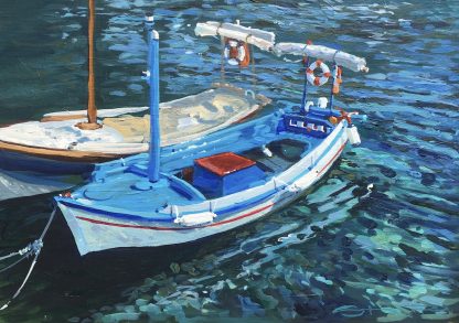 greek fishing boats acrylic painting