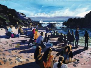 sunset painting of Barricane Beach Woolacombe Devon