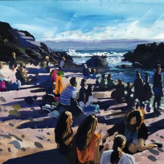 sunset painting of Barricane Beach Woolacombe Devon