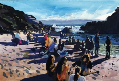 sunset painting of Barricane Beach Woolacombe Devon