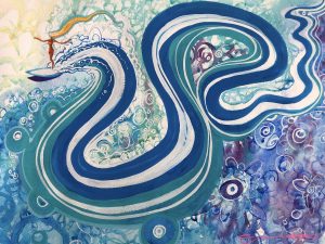 splashyslider ladyslider surfer painting by Steve PP