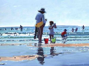 painting of a mother and daughter on the beach in summer