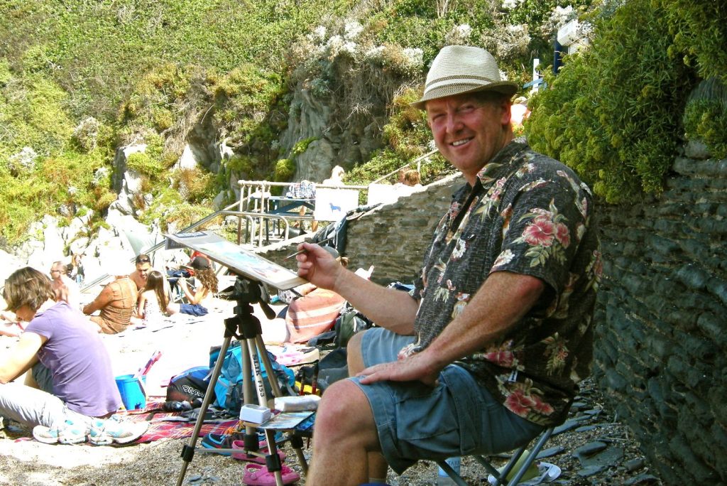 Steve PP Woolacombe Artist painting on Barricane Beach