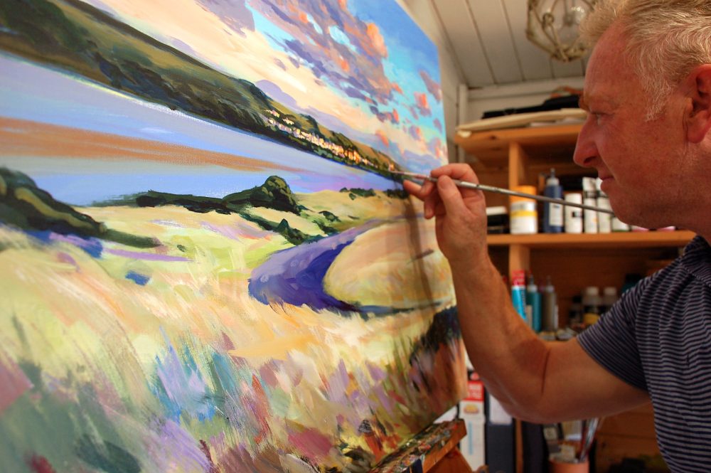 Steve PP painting at his easel Join Steve’s "Colour From The Coast" email list to receive his latest paintings fresh off the easel.