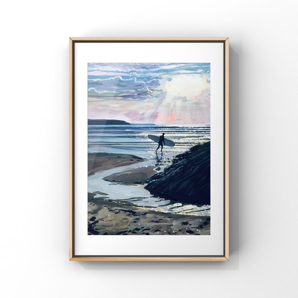 All Waxed Up surfer Woolacombe art print painted by Steve PP Fine Art
