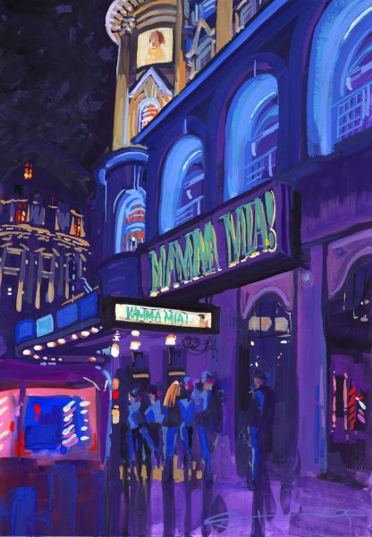After The Show Novello Theatre London painting by artist Steve PP