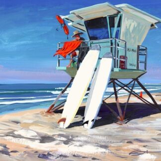 Slow Morning At Old Mans, San Onofre, California beach lifeguard sitting in his tower watching the waves