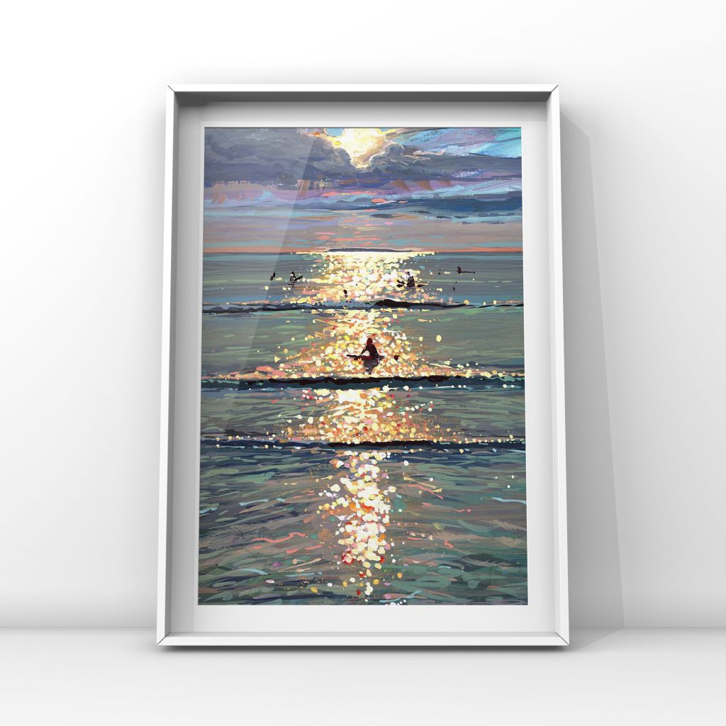 Glassing Off art print in a white frame