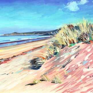 colourful painting of woolacombe beach North Devon UK
