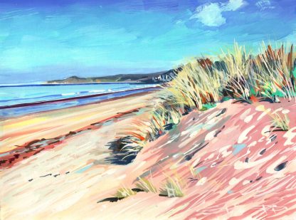 colourful painting of woolacombe beach North Devon UK