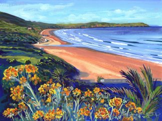 colourful original painting of the Woolacombe Bay view