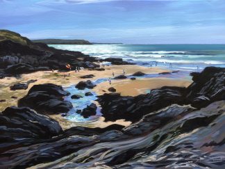 Combesgate beach in summer original acrylic painting