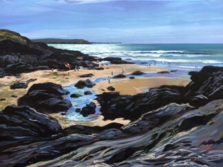 Combesgate beach in summer original acrylic painting