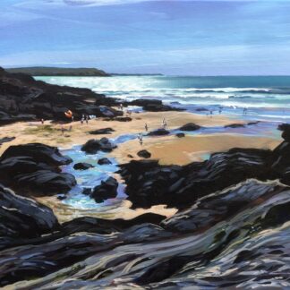 Combesgate beach in summer original acrylic painting