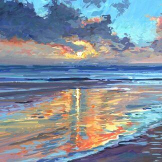 Woolacombe beach sunset gouache painting