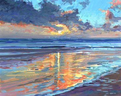 Woolacombe beach sunset gouache painting
