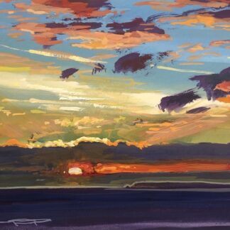 twilight time sunset to the south of Lundy,North Devon gouache painting