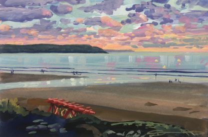 Swingboats at sunset on woolacombe beach