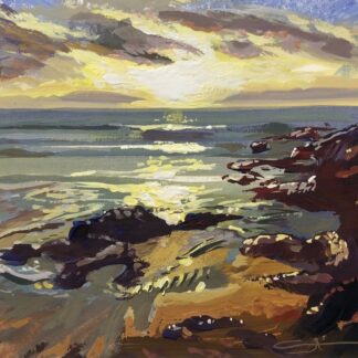 Original Woolacombe sunset gouache painting