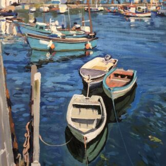 Boats at high tide, Mevagissey harbour cornwall
