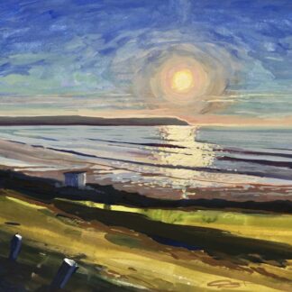 afternoon sun sparkling on the sea on woolacombe beach viewed from above barricane beach