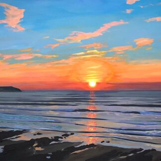 Colourful orange gold and blue Woolacombe Beach sunset painting
