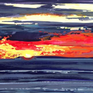 Red gold and yellow sunset behind Lundy Island in North Devon