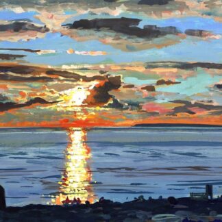 Lundy spring sunset viewed from woolacombe beach