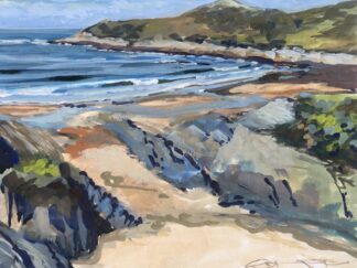 Painting of Barricane beach with blue sea and waves